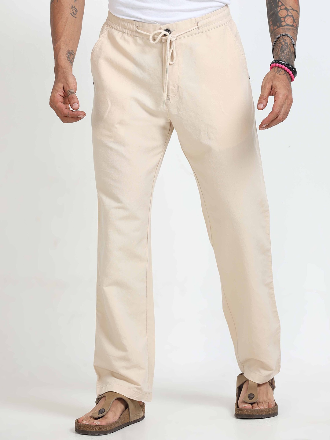 

Italian Colony Men's Breeze Flex Linen Cotton Blend Casual Trousers, Cream