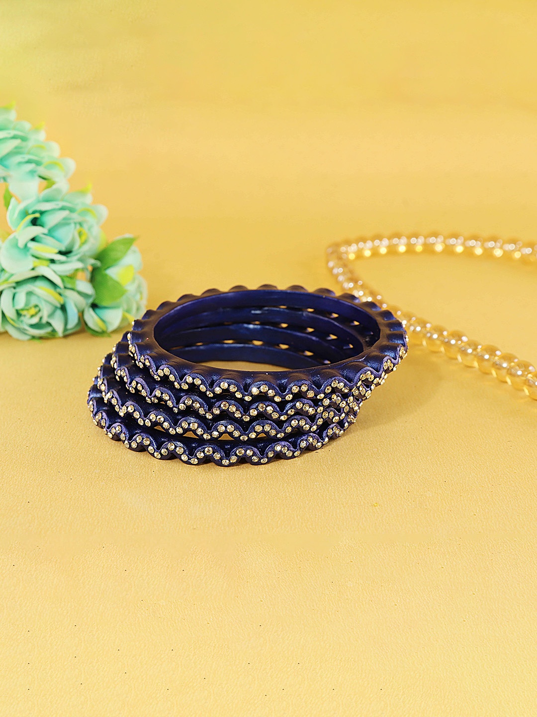 

ZULKA Set Of 4 CZ Stone Studded Bangles, Gold