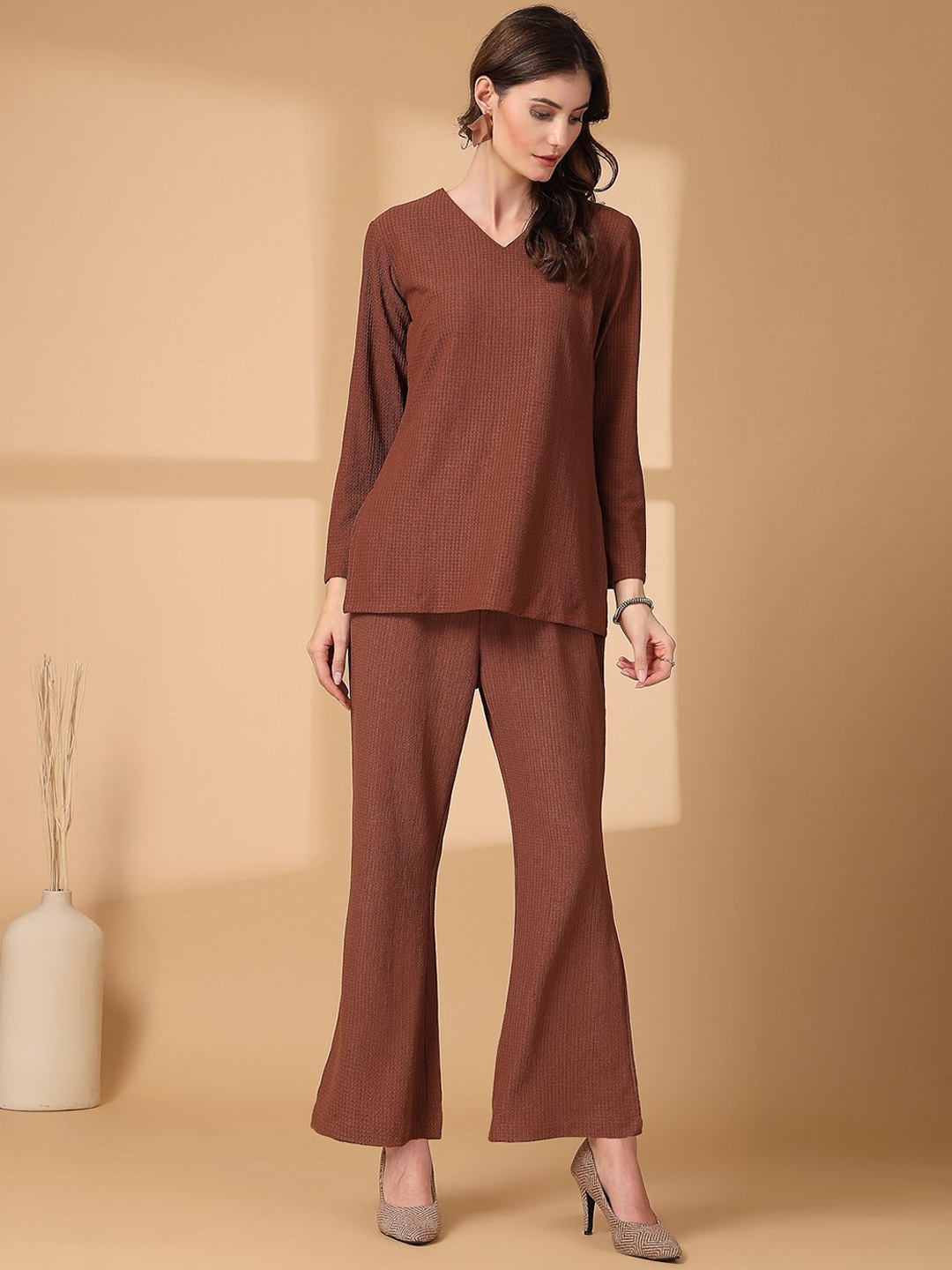 

plusS Top & Flared Trousers Co-Ords, Brown