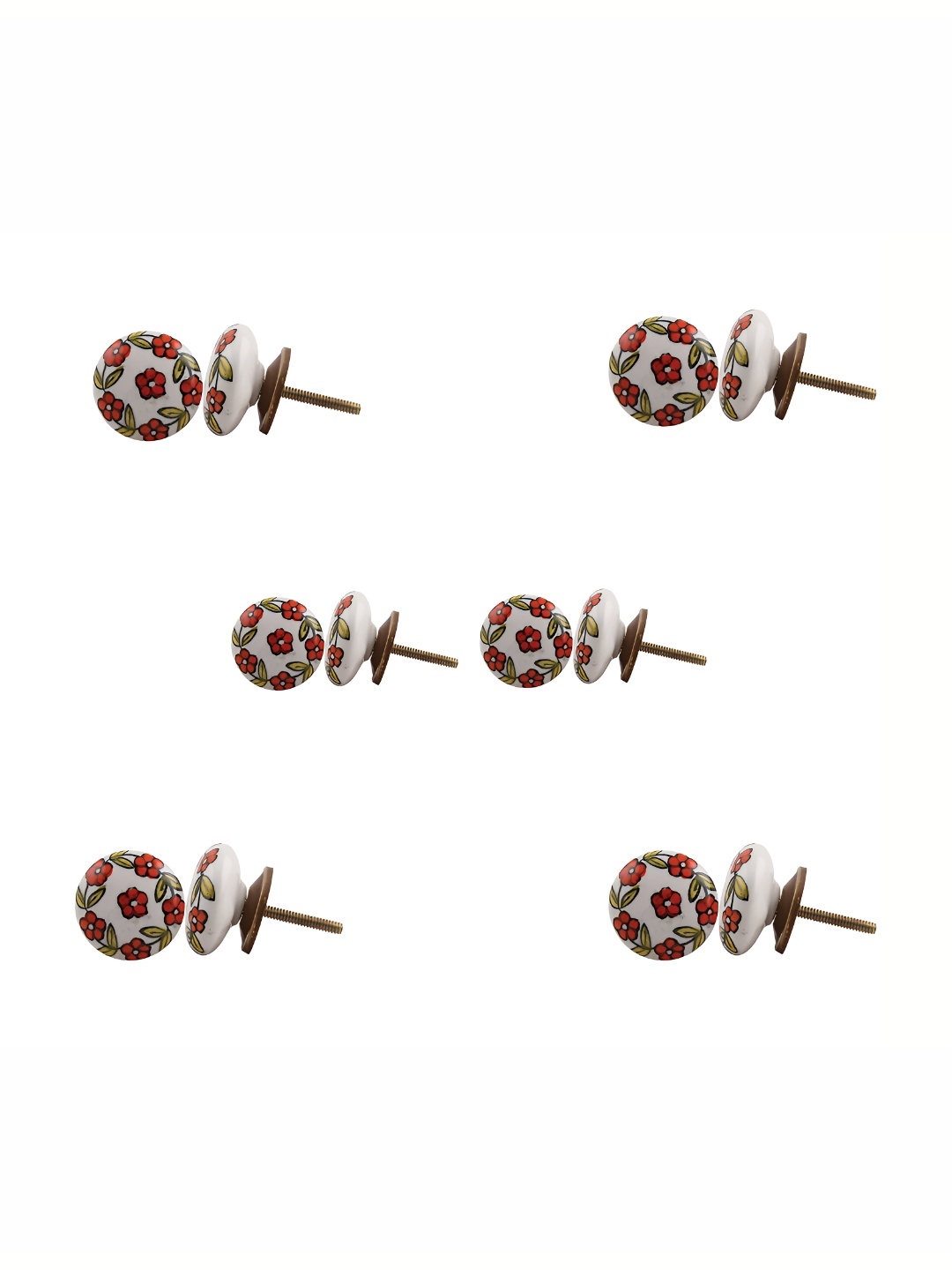 

Indianshelf 6Pcs Orange-Colored & White Textured Ceramic Floral Knobs