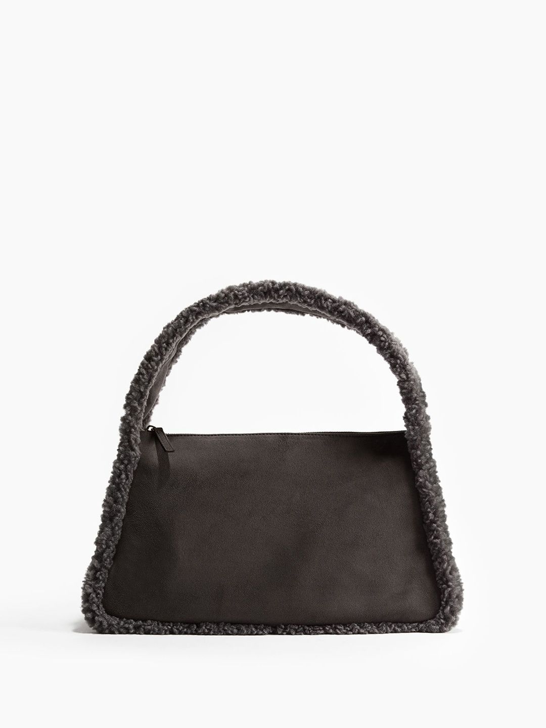 

H&M Teddy-Trimmed Shoulder Bag, Grey