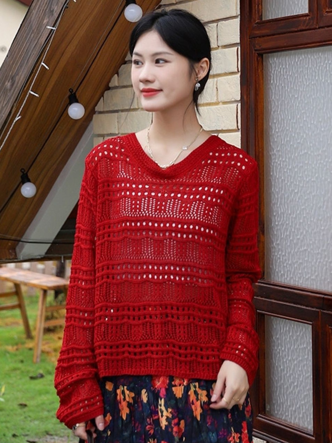 

KPOP Women Long Sleeves Woolen Sweater, Red