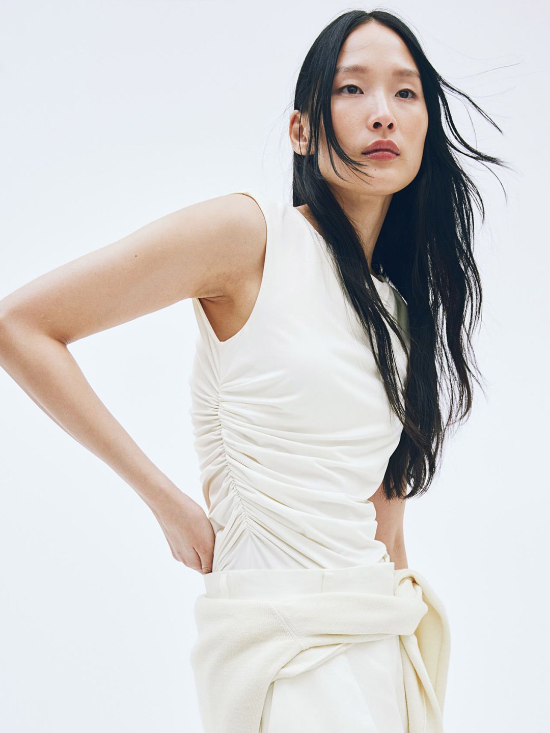 

H&M Draped Jersey Top, White