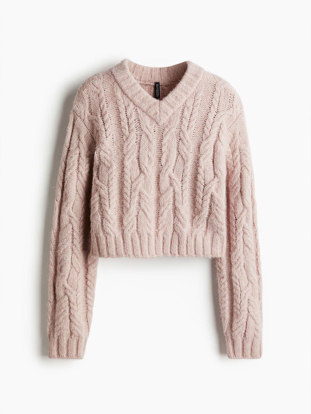 

H&M V-neck Cable-Knit Jumper, Pink