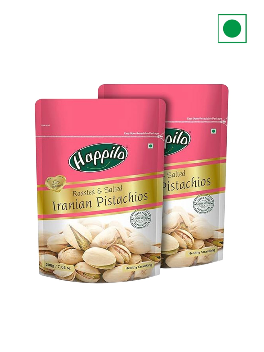 

Happilo 2 Pcs Premium Roasted & Salted Iranian Pistachios 200 g, Red