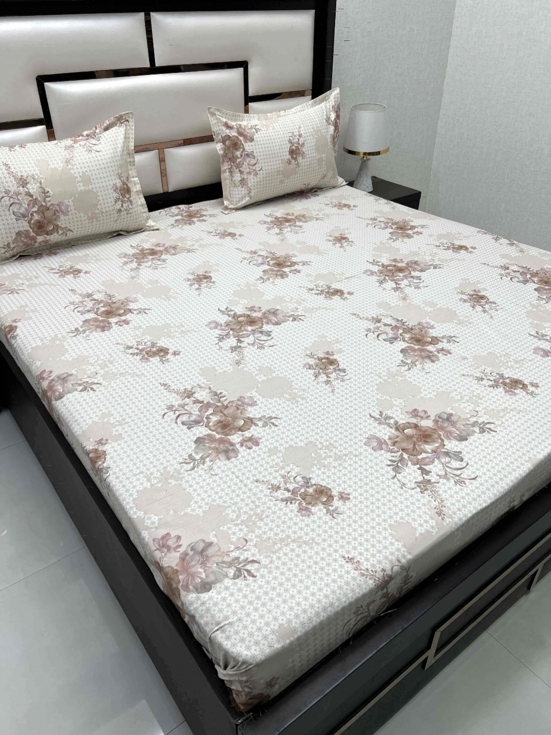 

Pure Decor Brown & White Floral 330 TC Queen Bedsheet with 2 Pillow Covers