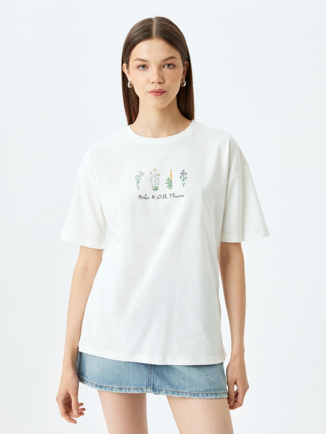 

Koton Women V-Neck Drop-Shoulder Sleeves T-shirt, Beige