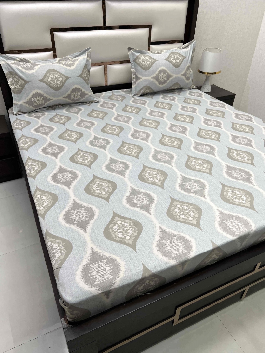 

Pure Decor Blue & Grey Ethnic Motifs 350 TC Queen Bedsheet with 2 Pillow Covers
