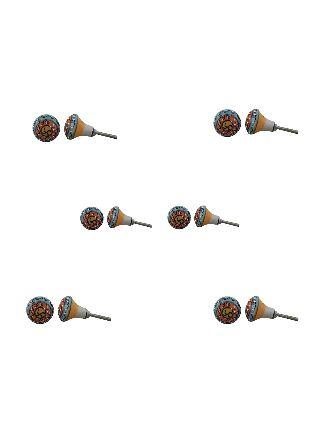

Indianshelf 6-Pcs Blue & Orange Colored Printed Ceramic Knobs