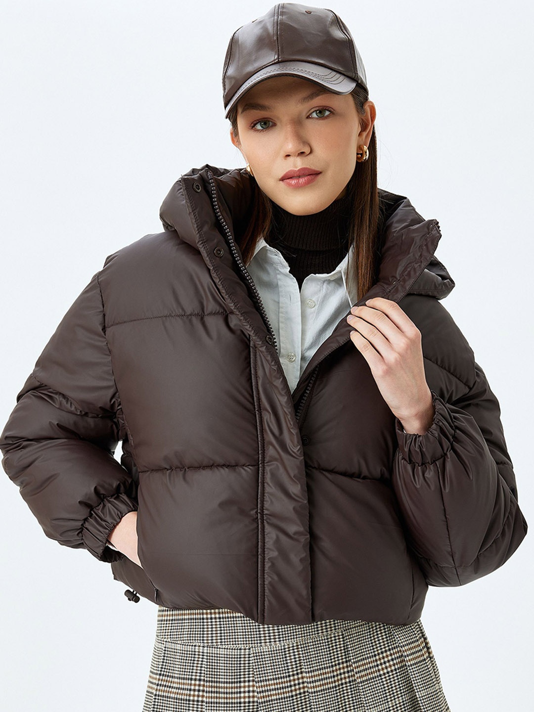 

Koton Women Checked Longline Puffer Jacket, Brown