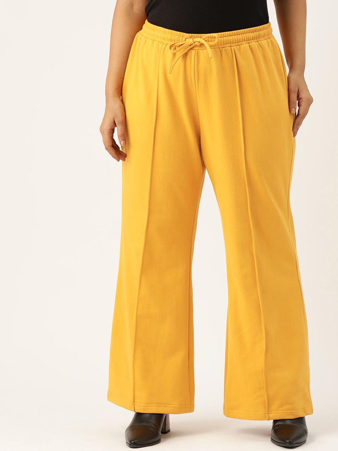 

theRebelinme Women Relaxed Straight Fit High-Rise Pleated Trousers, Yellow