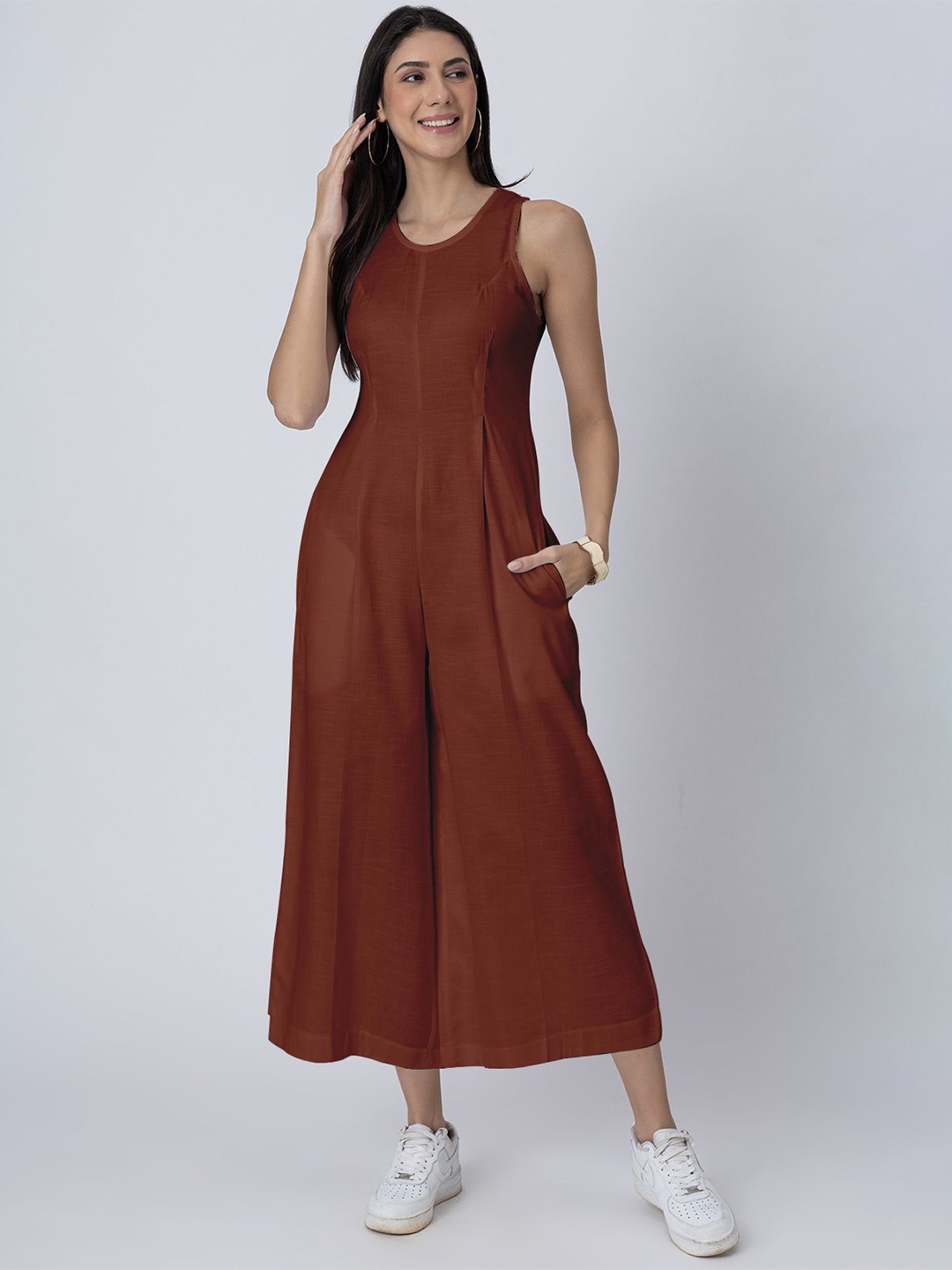 

Moomaya Linen Basic Jumpsuit, Rust