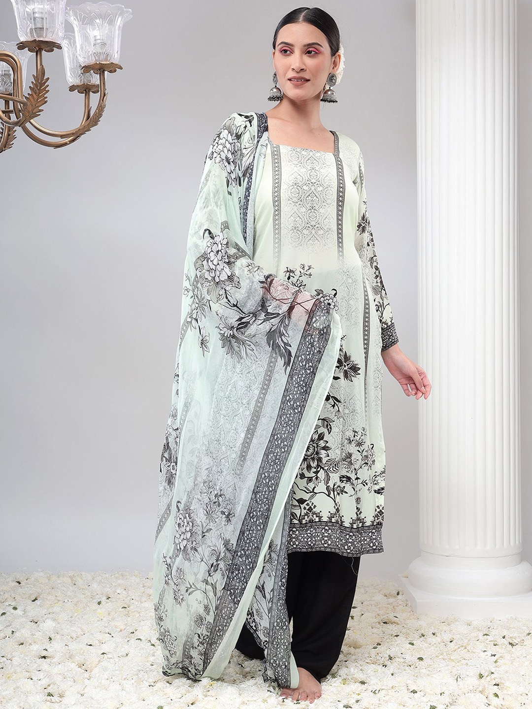 

REETI OF PRINTS Unstitched Dress Material, Lime green