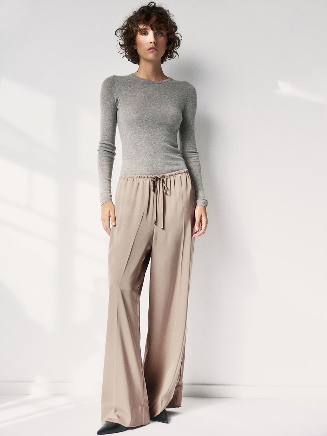 

H&M Wide Drawstring Trousers, Beige