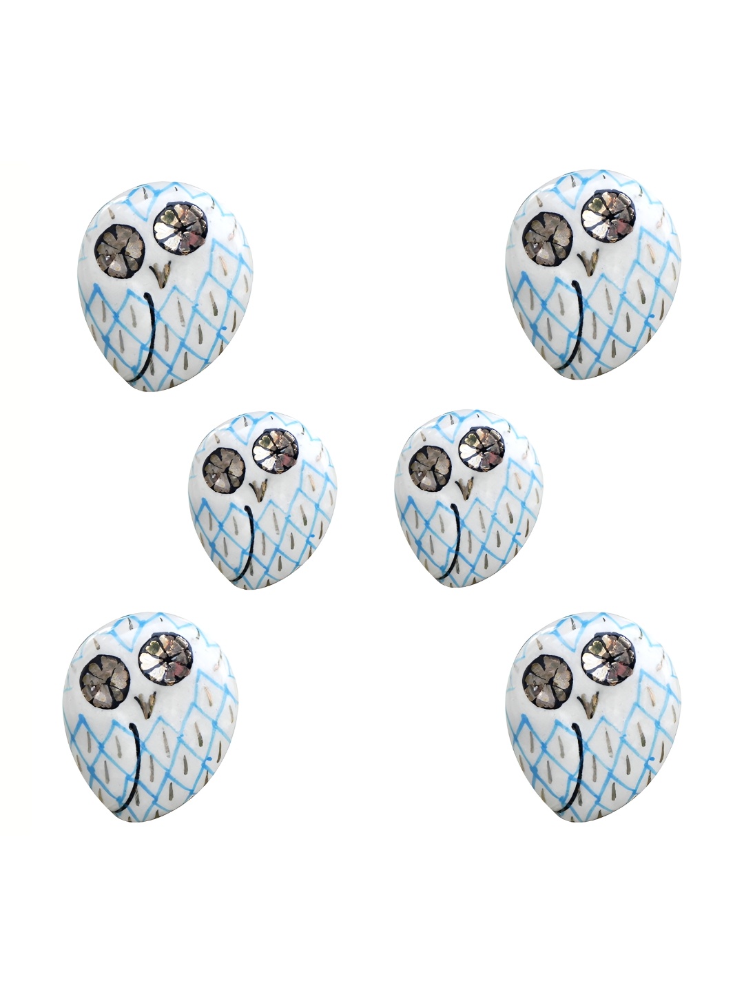 

Indianshelf 6Pcs Blue & White Textured Ceramic Owl Bird Knobs