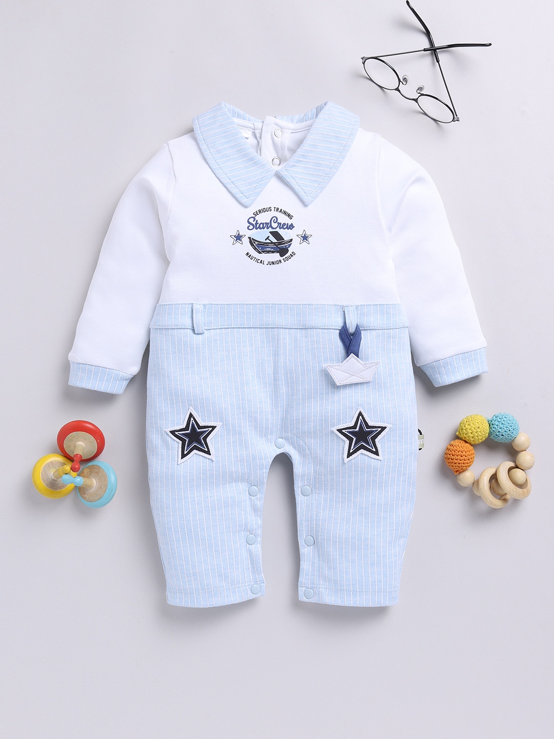 

Moms Love Infant Boys Pure Cotton Party Romper, Blue
