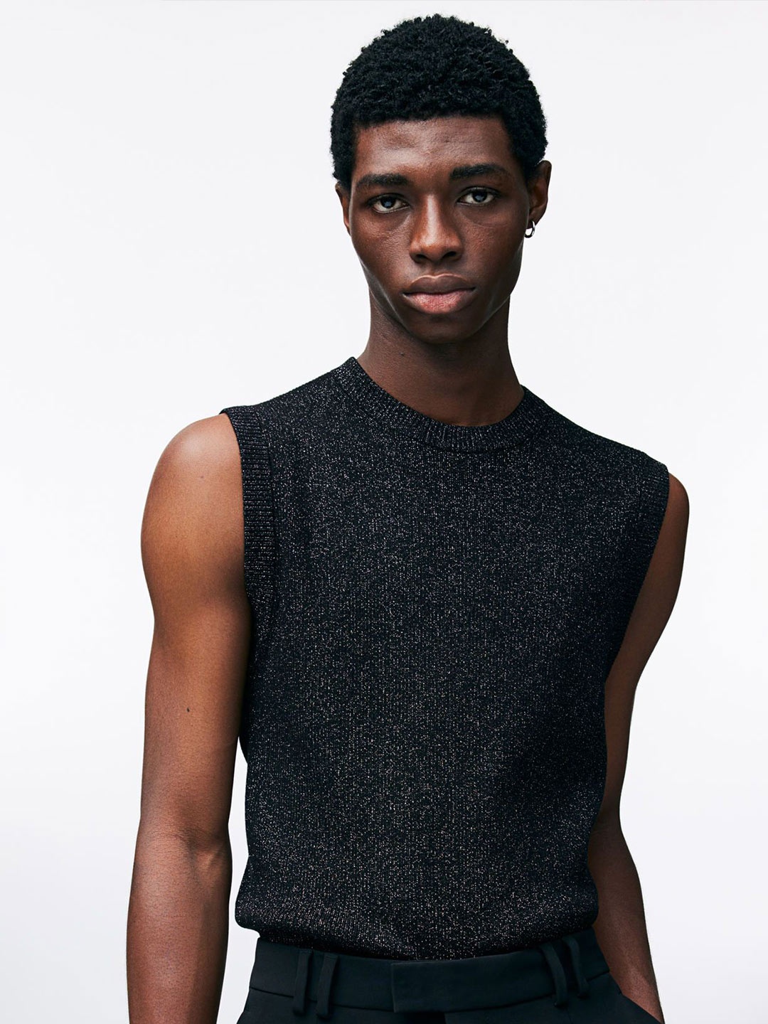 

H&M Slim Fit Glittery Sweater Vest, Black