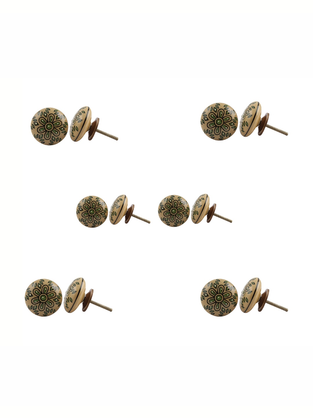 

Indianshelf 6-Pcs Yellow & Green Printed Ceramic Knobs