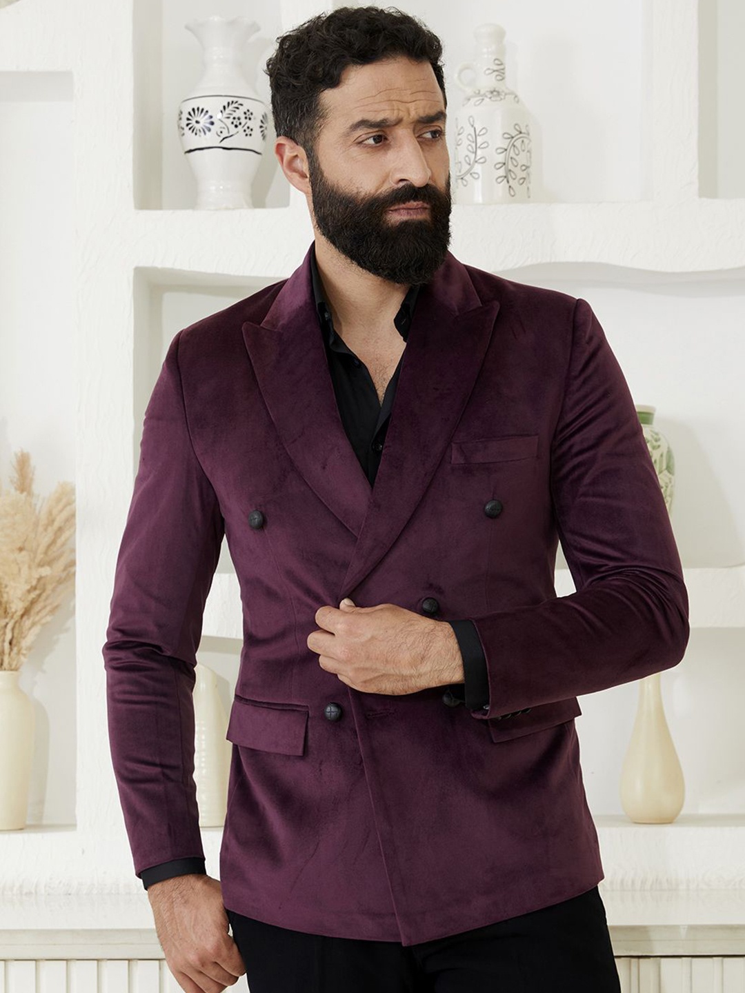 

MR BUTTON Tailored-Fit Double Breasted Blazer, Purple