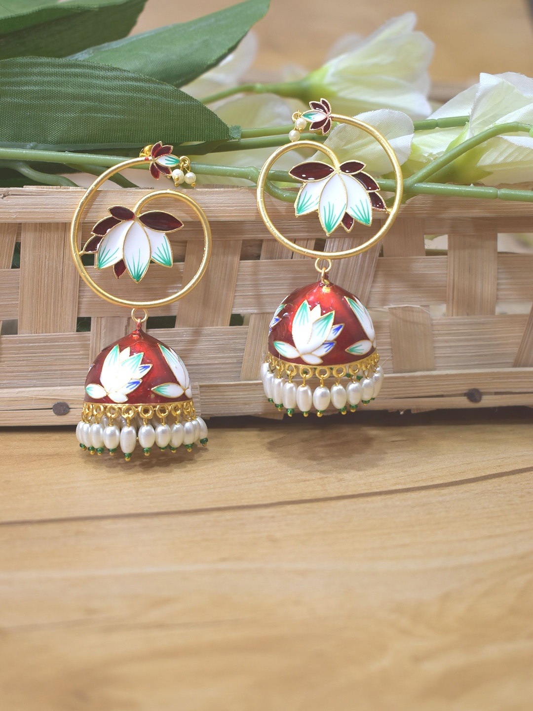 

TISHUL JEWELS Contemporary Jhumkas Earrings, Maroon