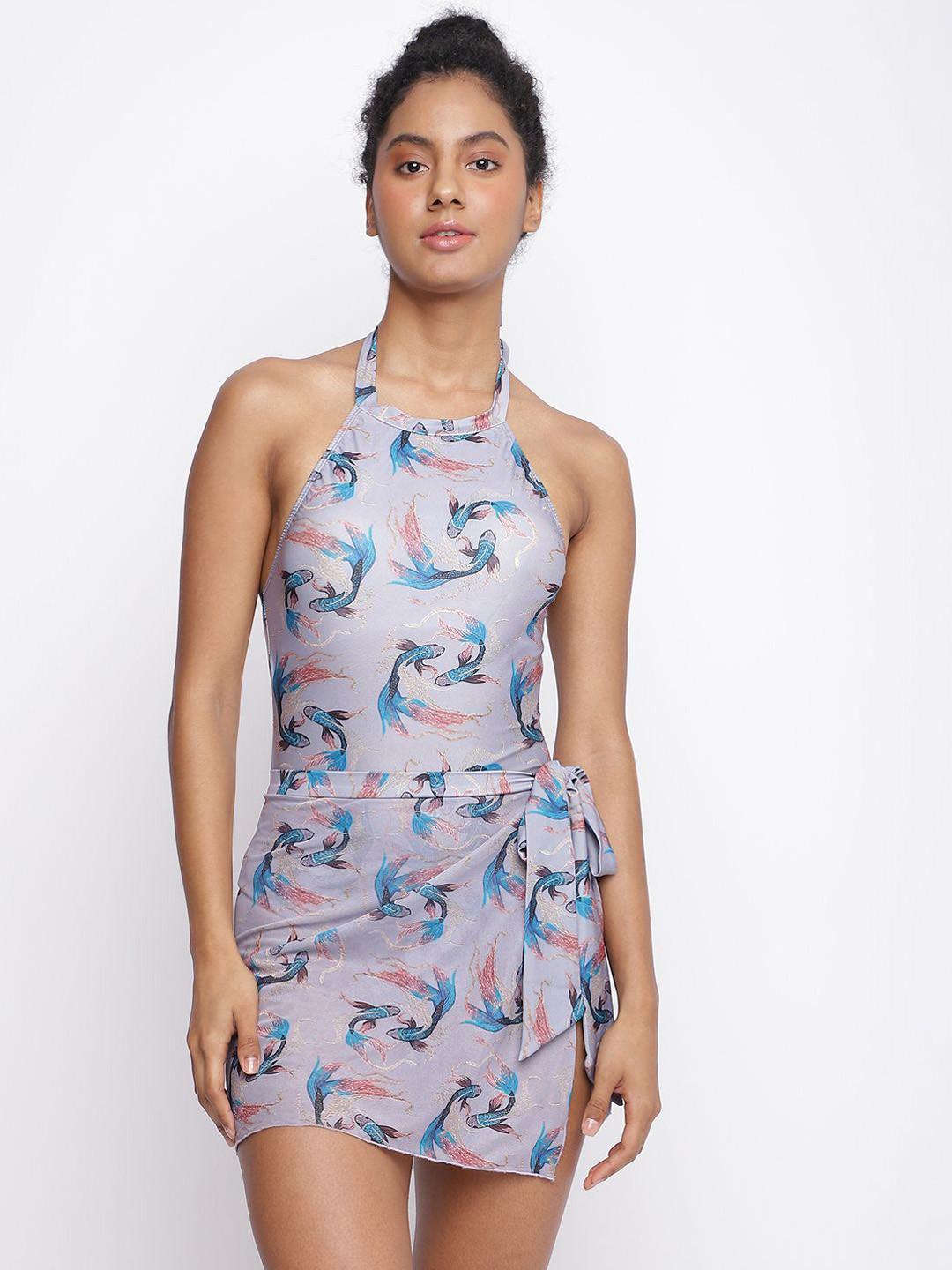 

La Intimo Printed Halter Neck Bodysuit With Sarong, Mauve