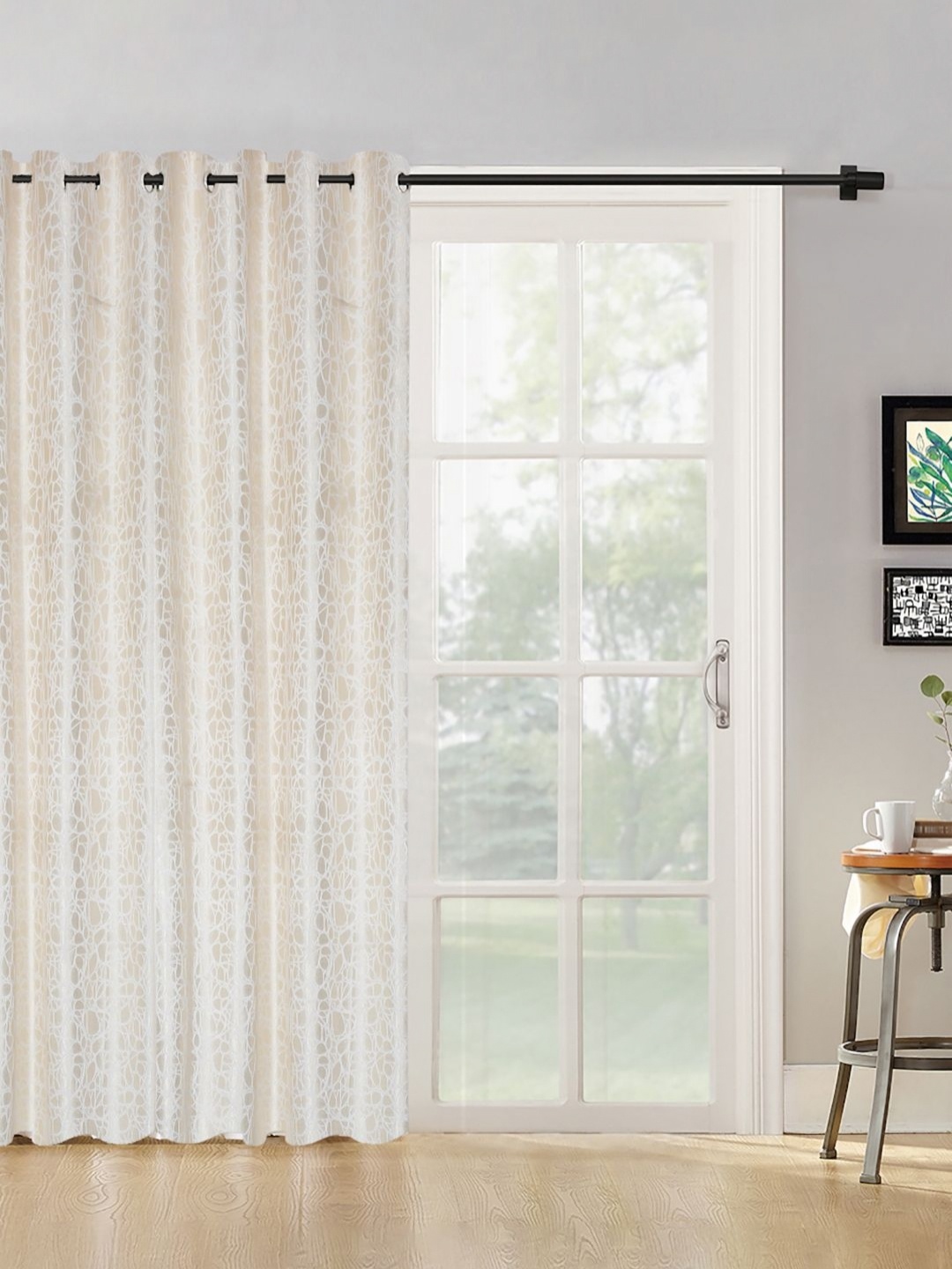 

HOSTA HOMES Cream-Coloured & White Geometric Door Curtain