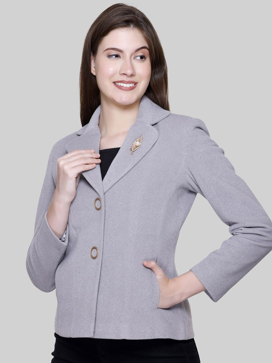 

Pampara Women Woollen Tailored Jacket, Grey