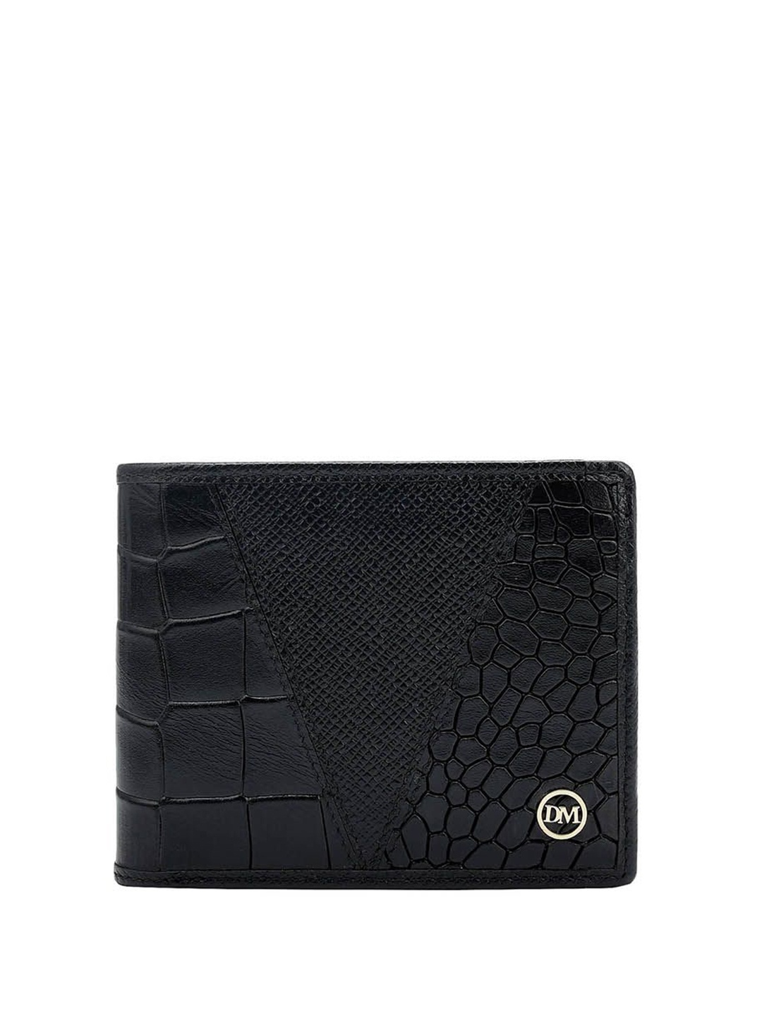 

Da Milano Men Textured Leather Two Fold Wallet, Black