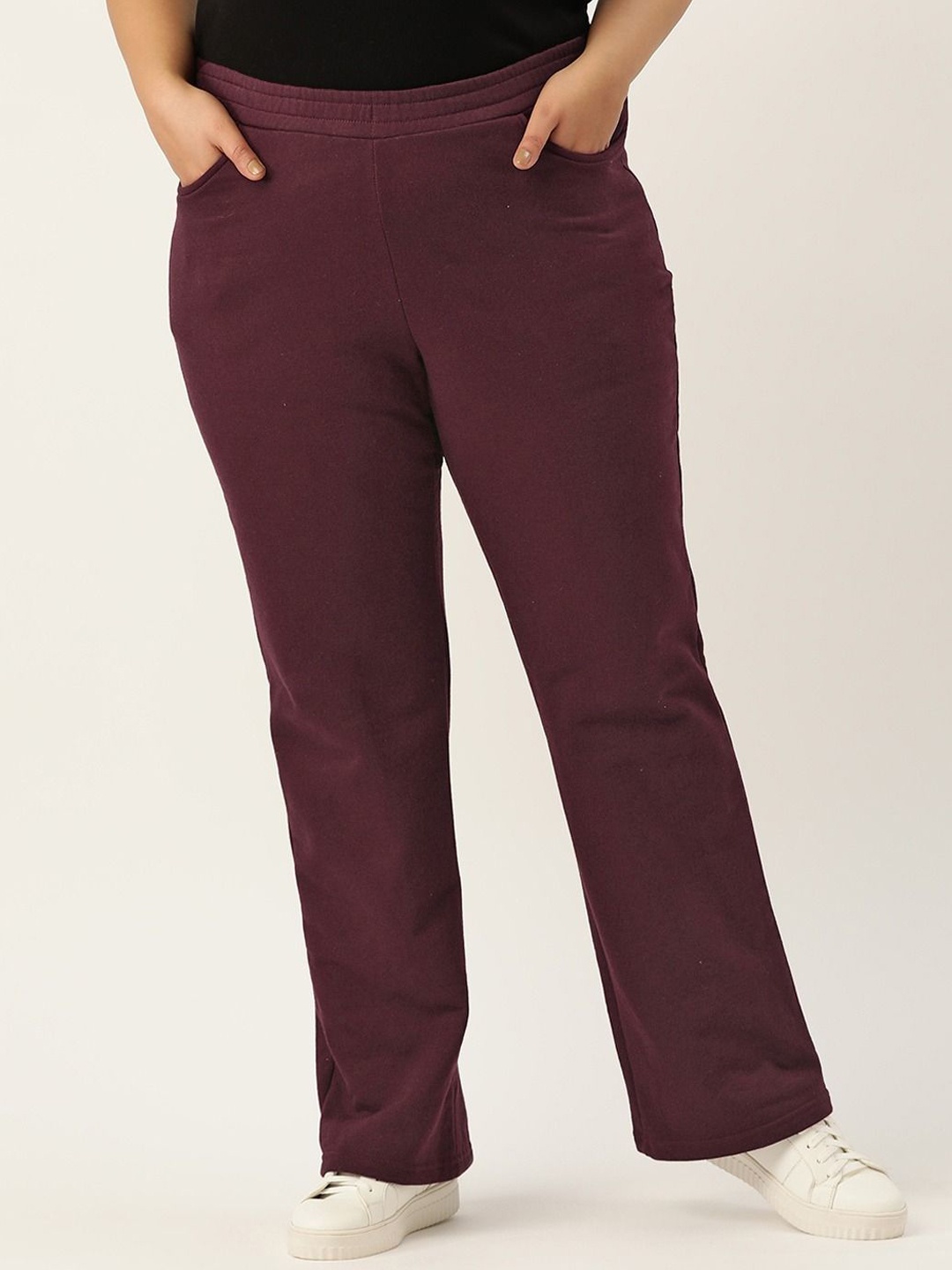 

theRebelinme Women Relaxed Straight Fit High-Rise Easy Wash Trousers, Burgundy
