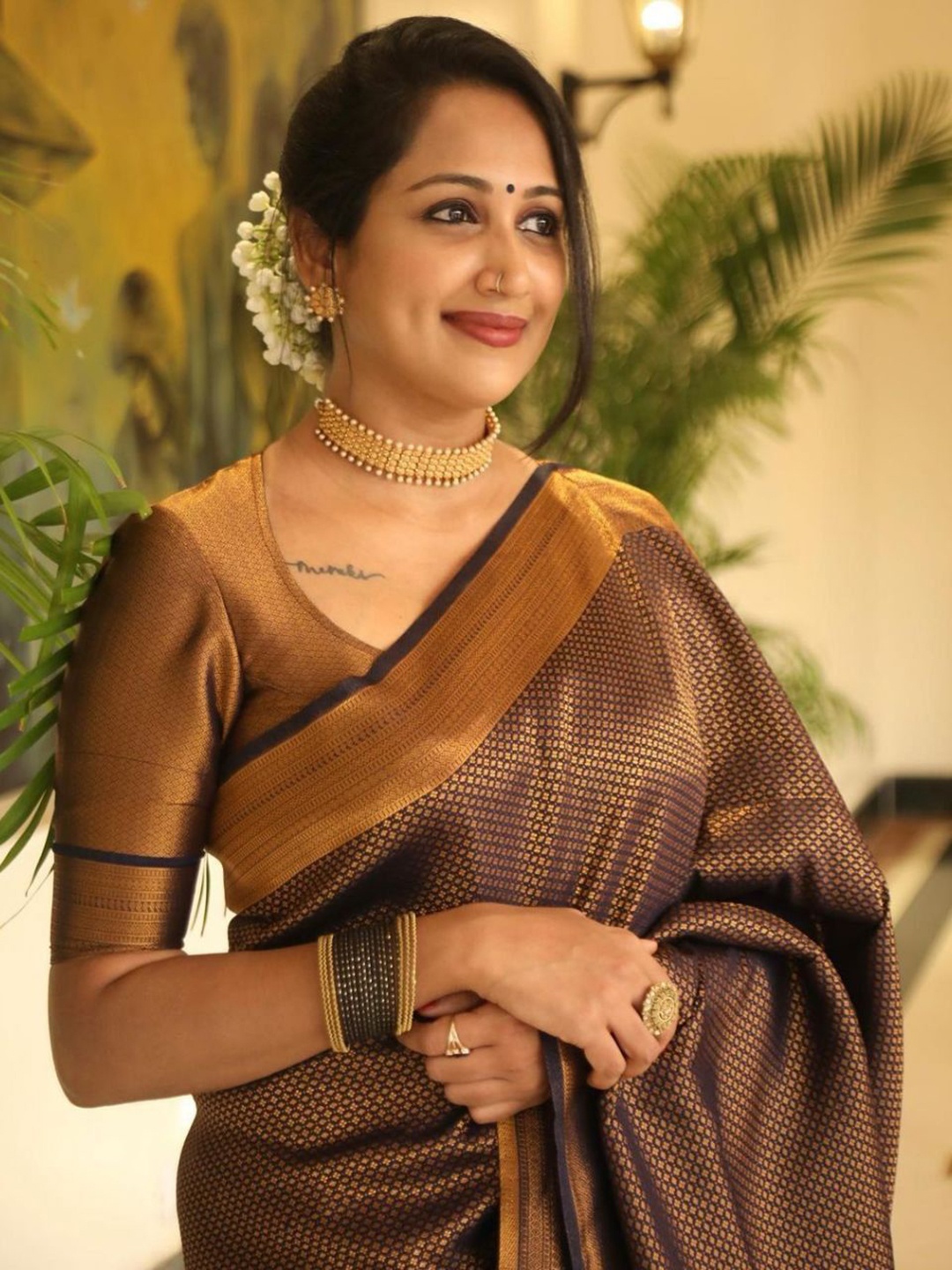 

Areca Designer Woven Design Zari Pure Silk Banarasi Saree, Black