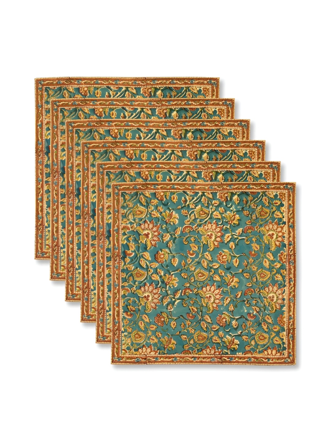 

Fabindia Taamisra 6-Pcs Teal Green & Yellow Printed Cotton Table Napkins