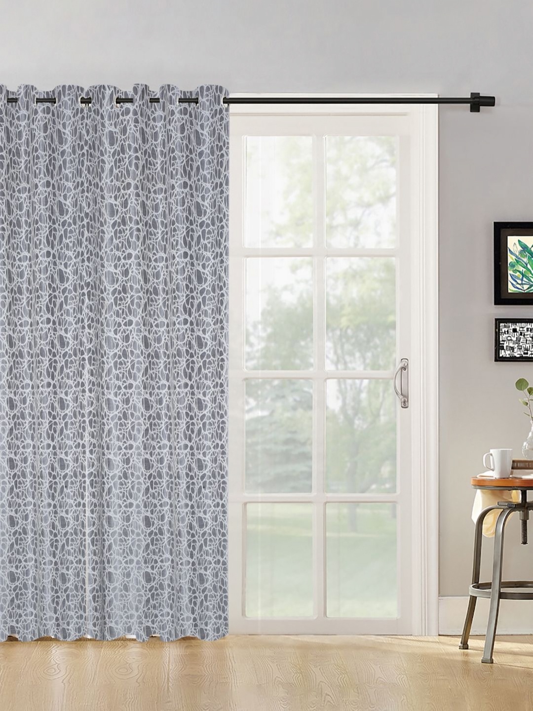 

HOSTA HOMES Grey & White Geometric Black Out Door Curtain