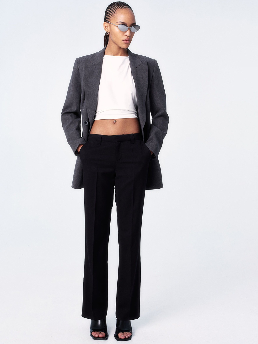 

H&M Straight Tailored Trousers, Black