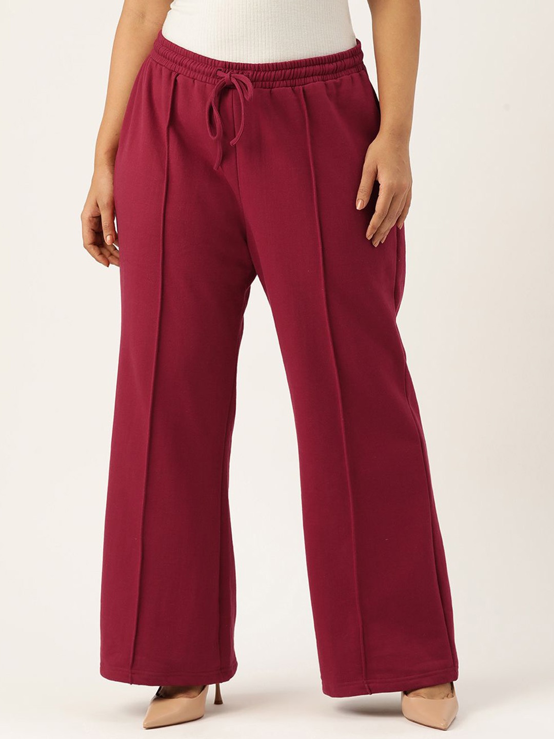 

theRebelinme Women Relaxed Straight Fit High-Rise Pleated Trousers, Maroon