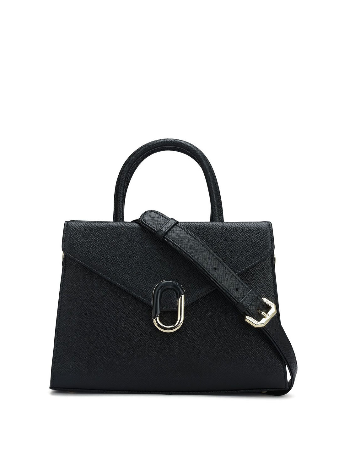 

Da Milano Textured Leather Structured Satchel, Black