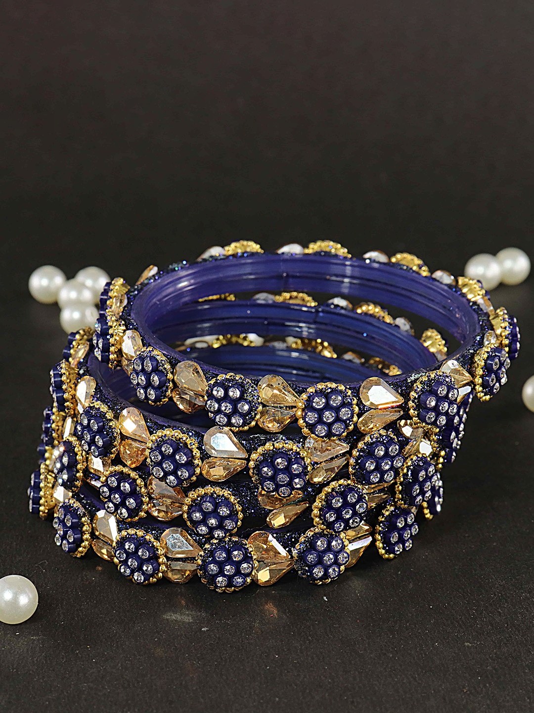 

ZULKA Set Of 4 CZ-Studded Bangles, Gold
