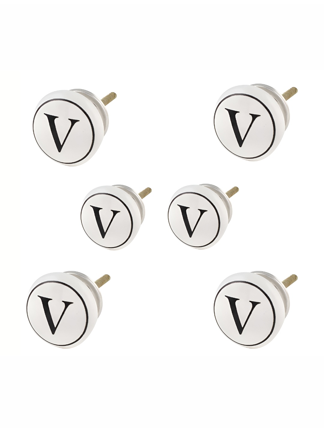 

Indianshelf 6-Pcs White & Black Printed Ceramic Knobs