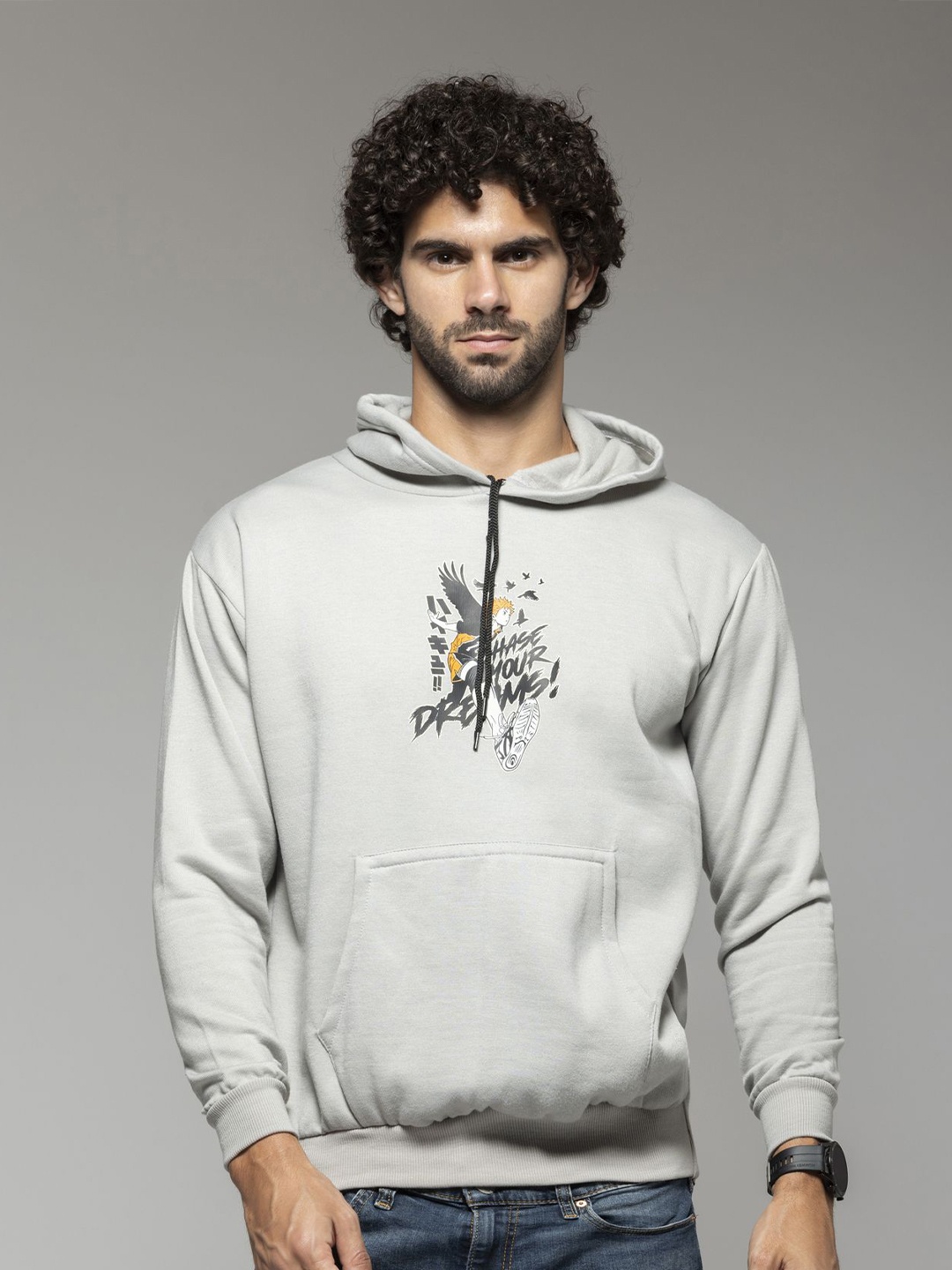 

OCTICS Men Printed Hooded Sweatshirt, Grey