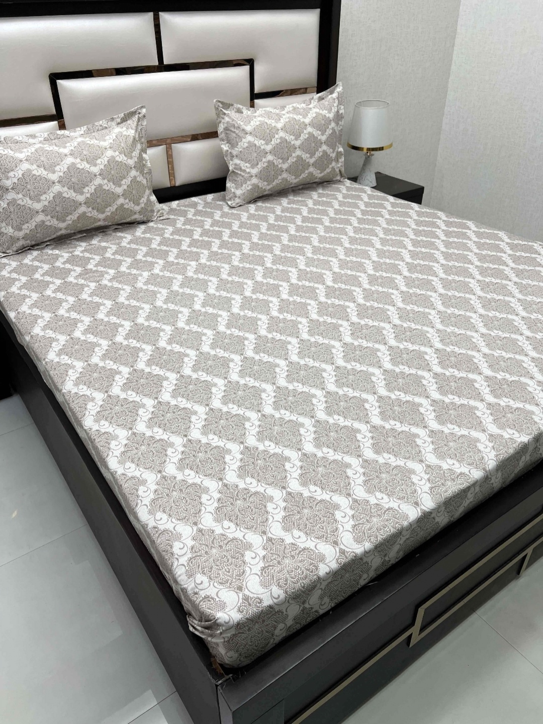 

Pure Decor Brown & Grey Ethnic Motifs 330 TC Queen Bedsheet with 2 Pillow Covers