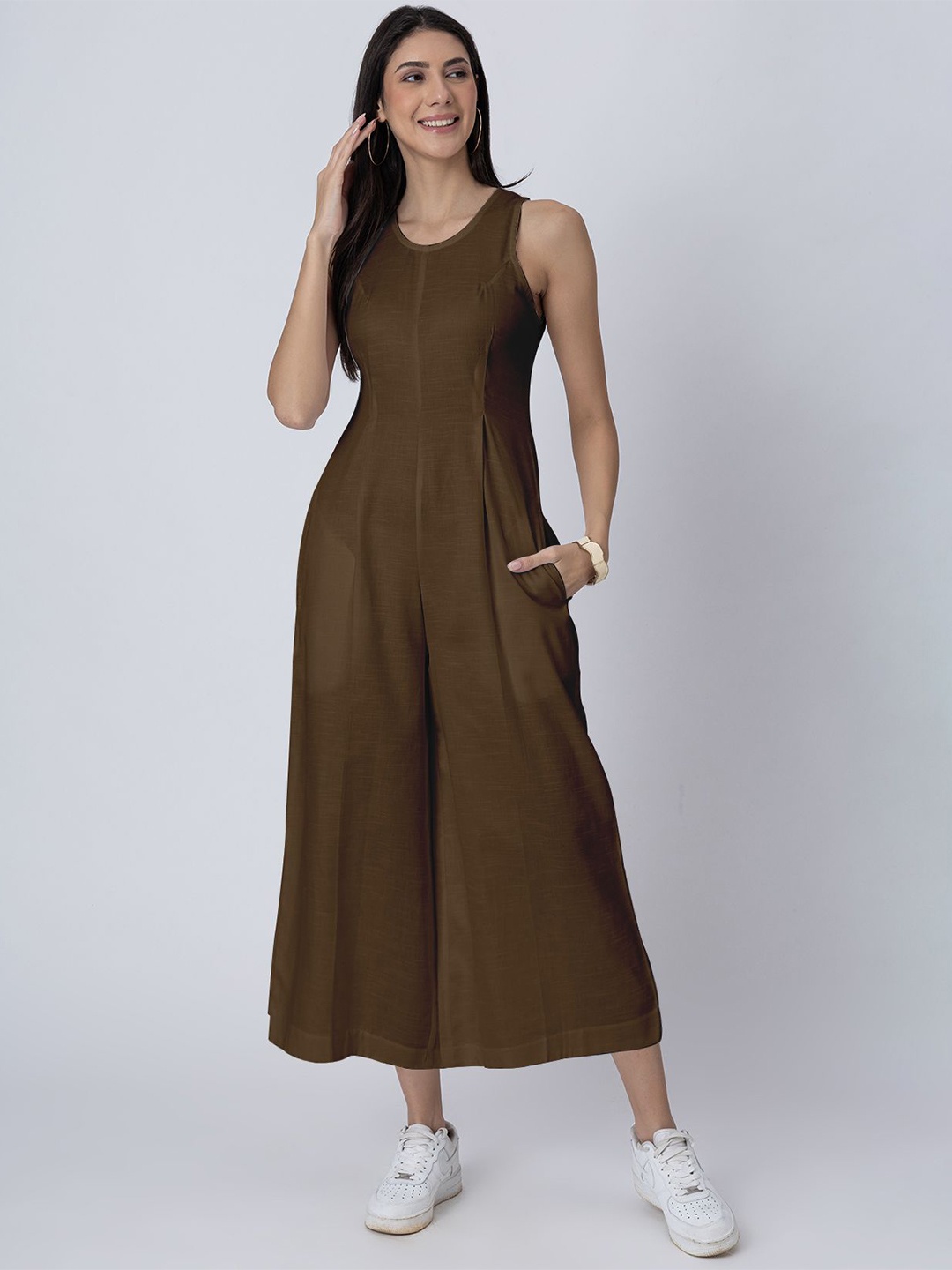 

Moomaya Linen Basic Jumpsuit, Brown