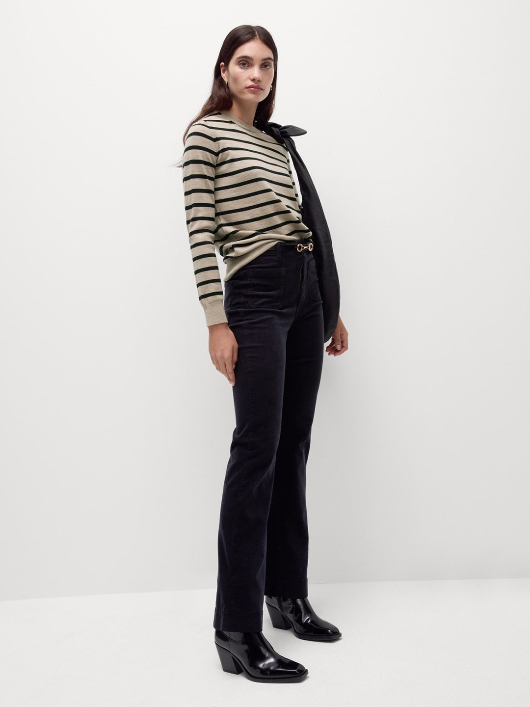 

Marks & Spencer Women Striped Woollen Pullover, Beige