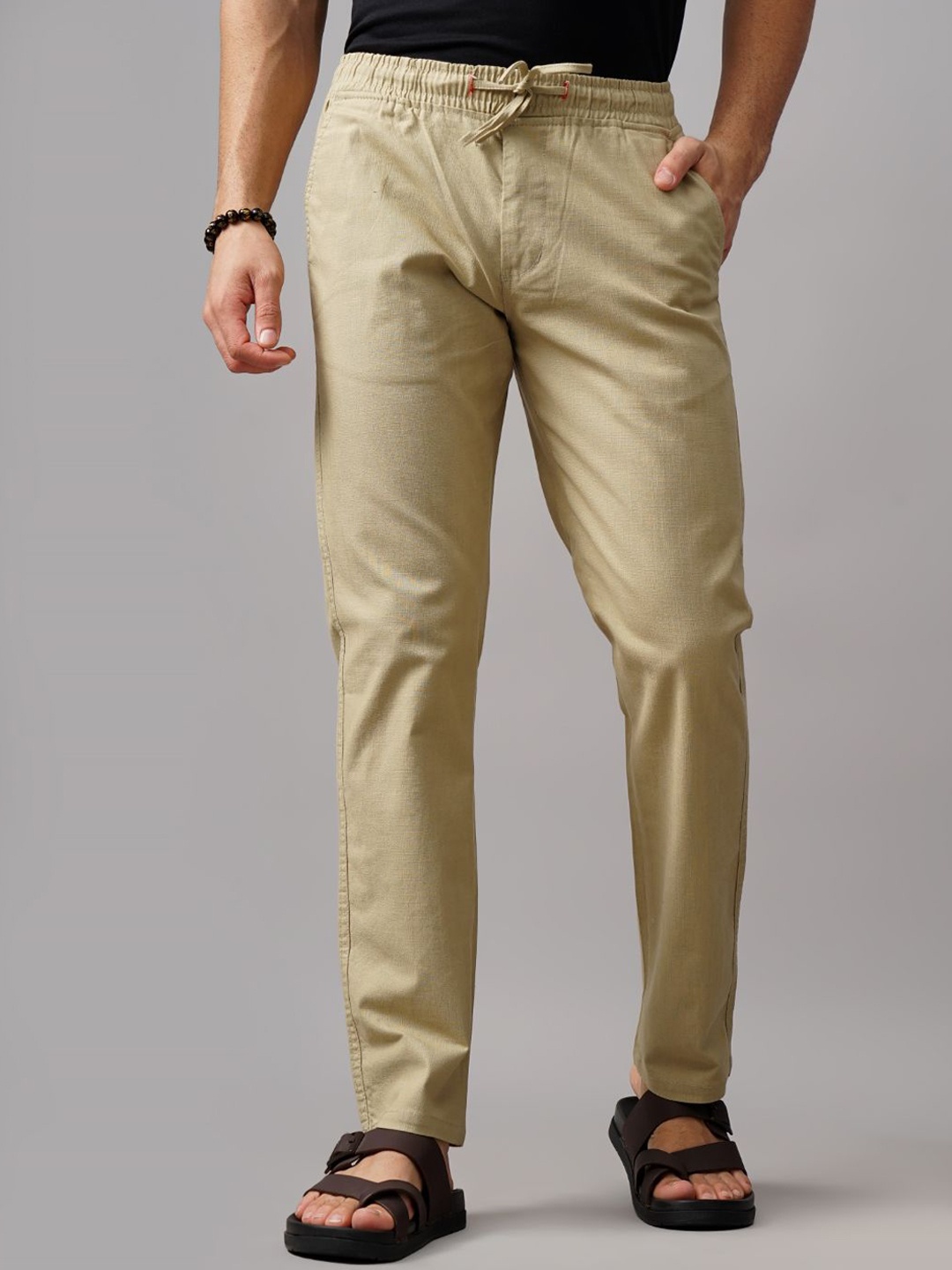 

PAUL STREET Men Relaxed Straight Fit Trousers, Khaki