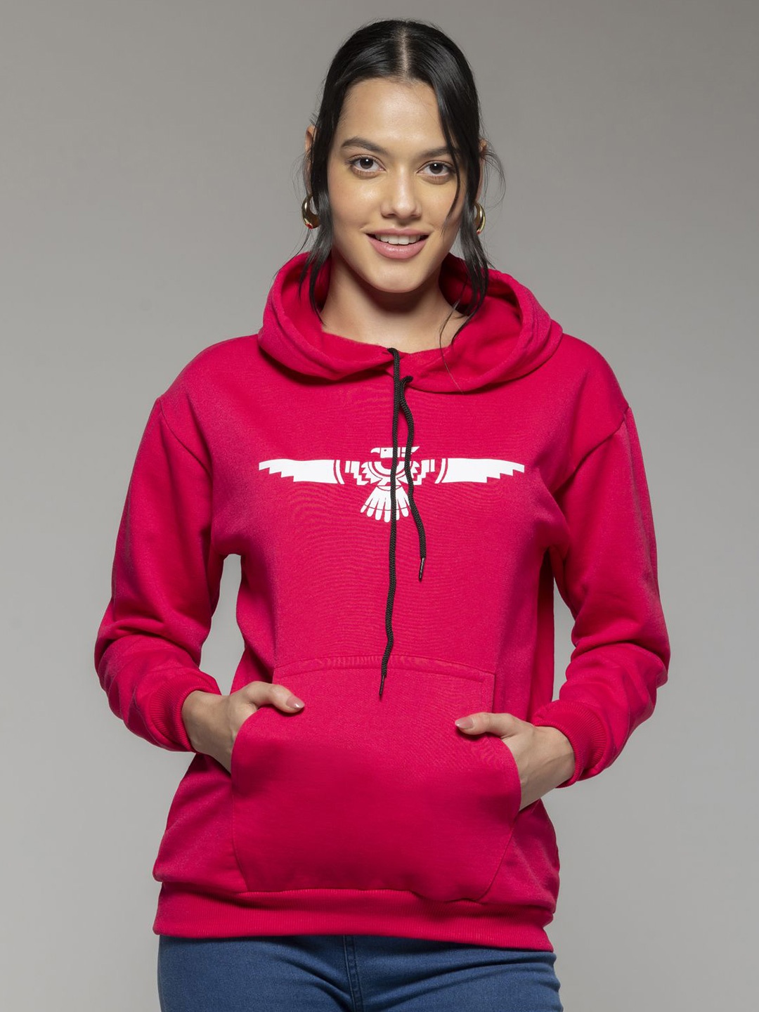 

OCTICS Women Printed Hooded Sweatshirts, Pink