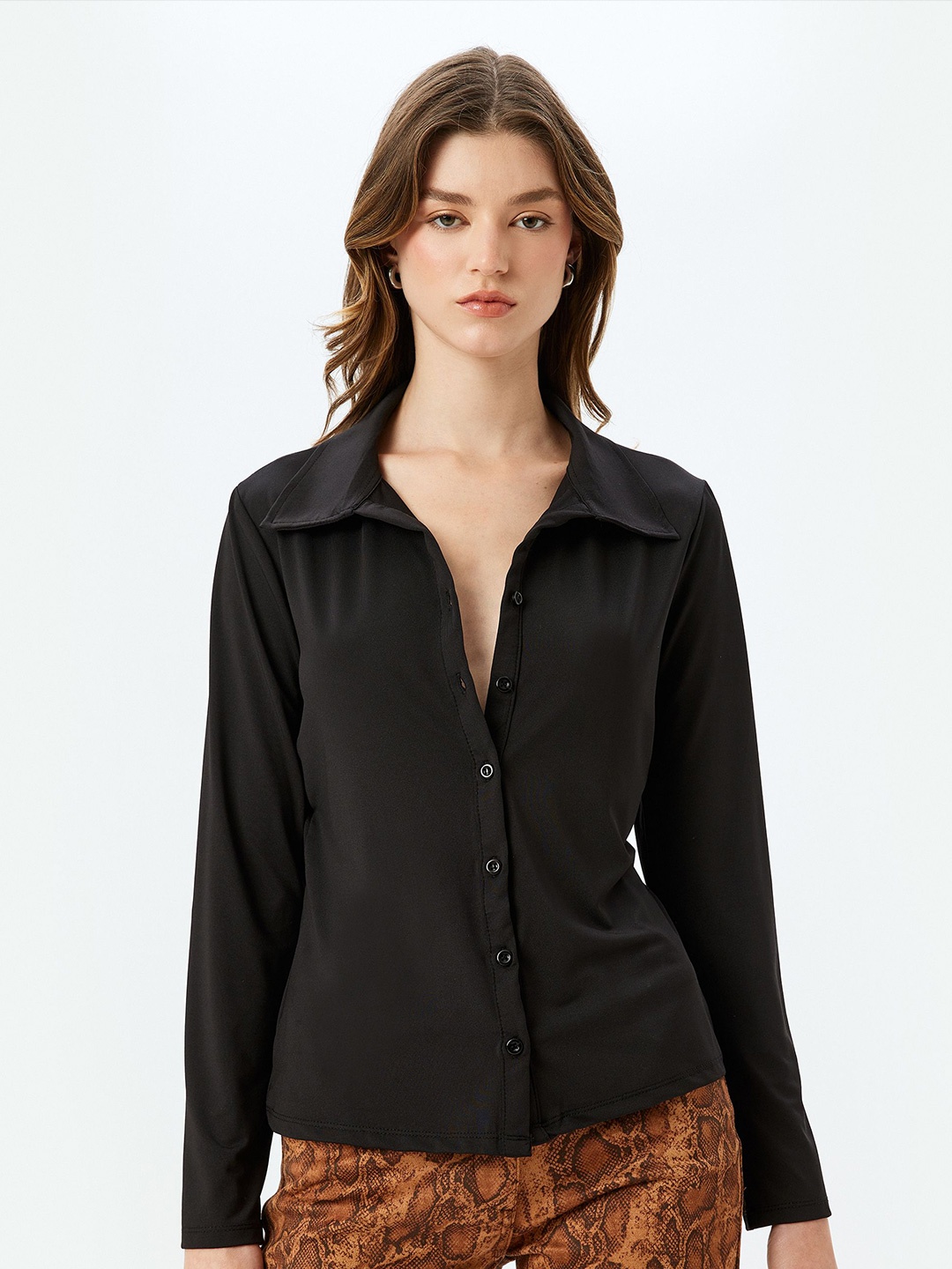 

Koton Women Slim Fit Opaque Casual Shirt, Black