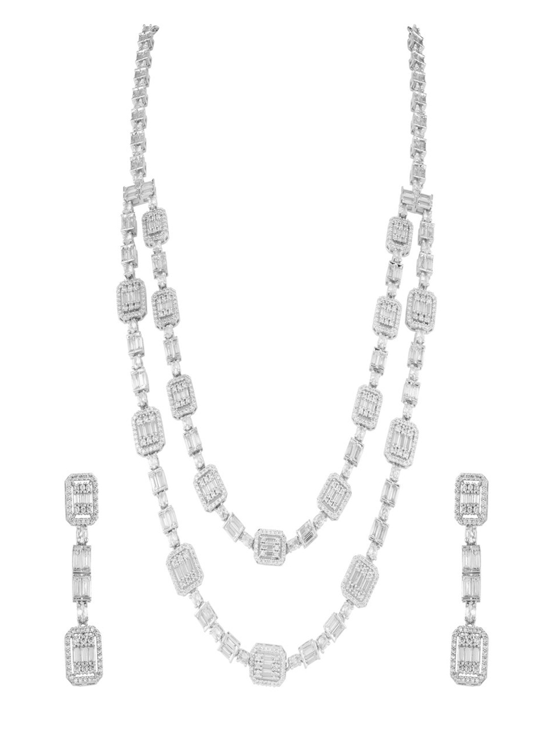 

Vivinia by Vidhi Rhodium-Plated CZ Stone-Studded Jewellery Set, Silver