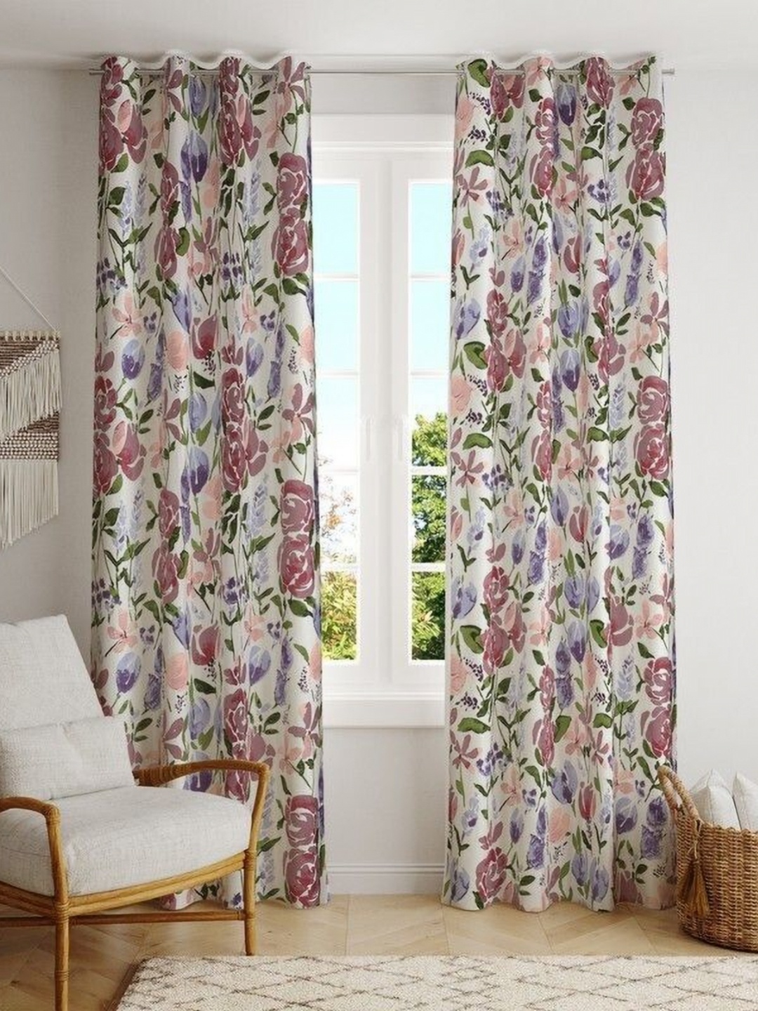 

BILBERRY Furnishing by preeti grover White & Pink Set of 2 Floral Door Curtain