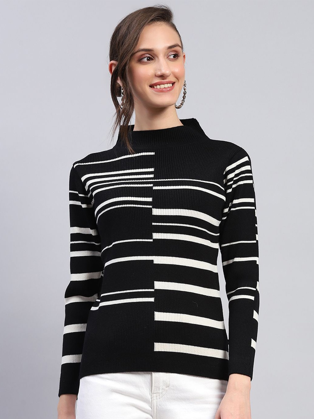 

Monte Carlo Women Mock Collar Woollen Sweater, Black