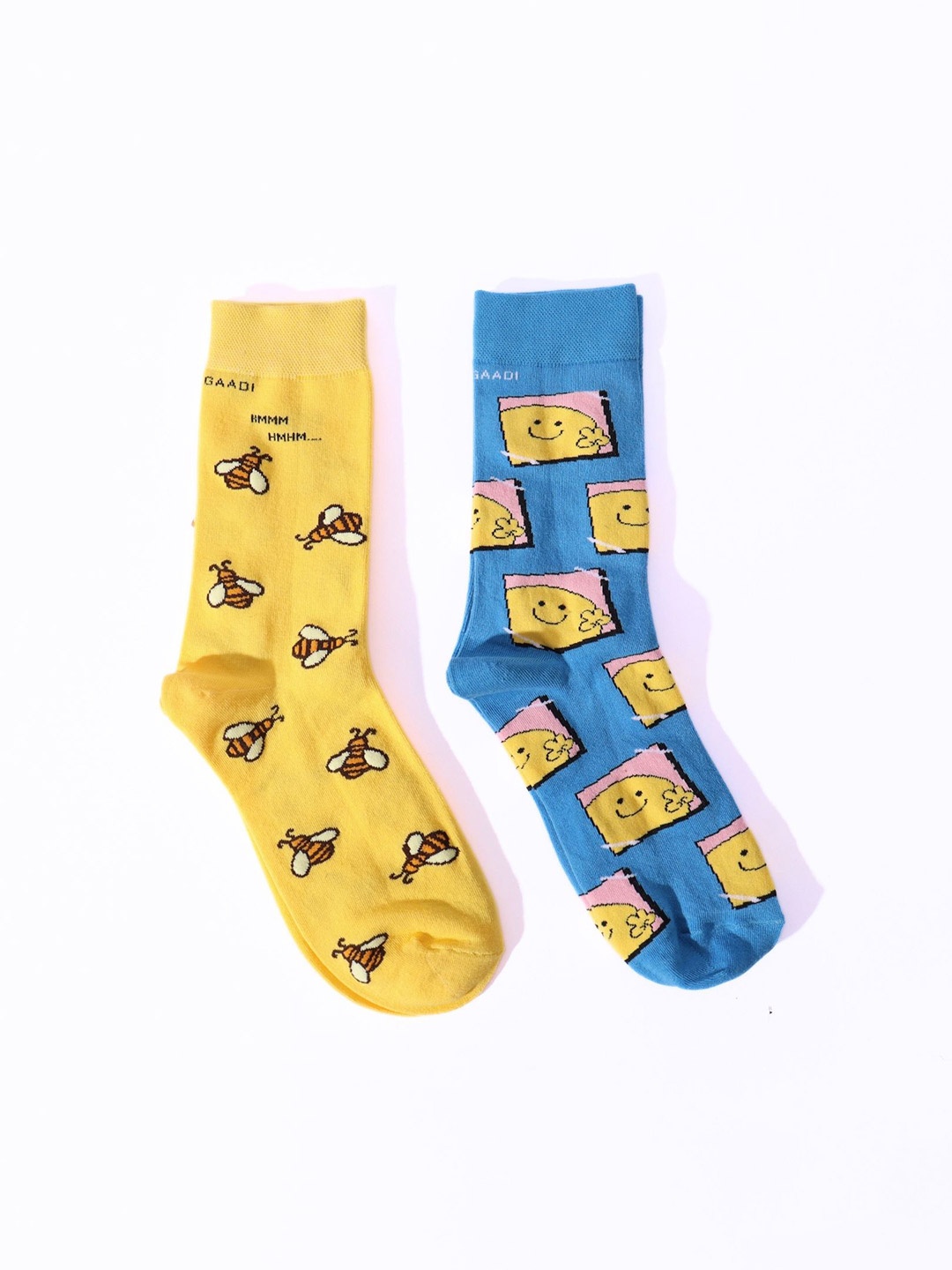 

Thela Gaadi Unisex Pack Of 2 Patterned Calf-Length Socks, Yellow