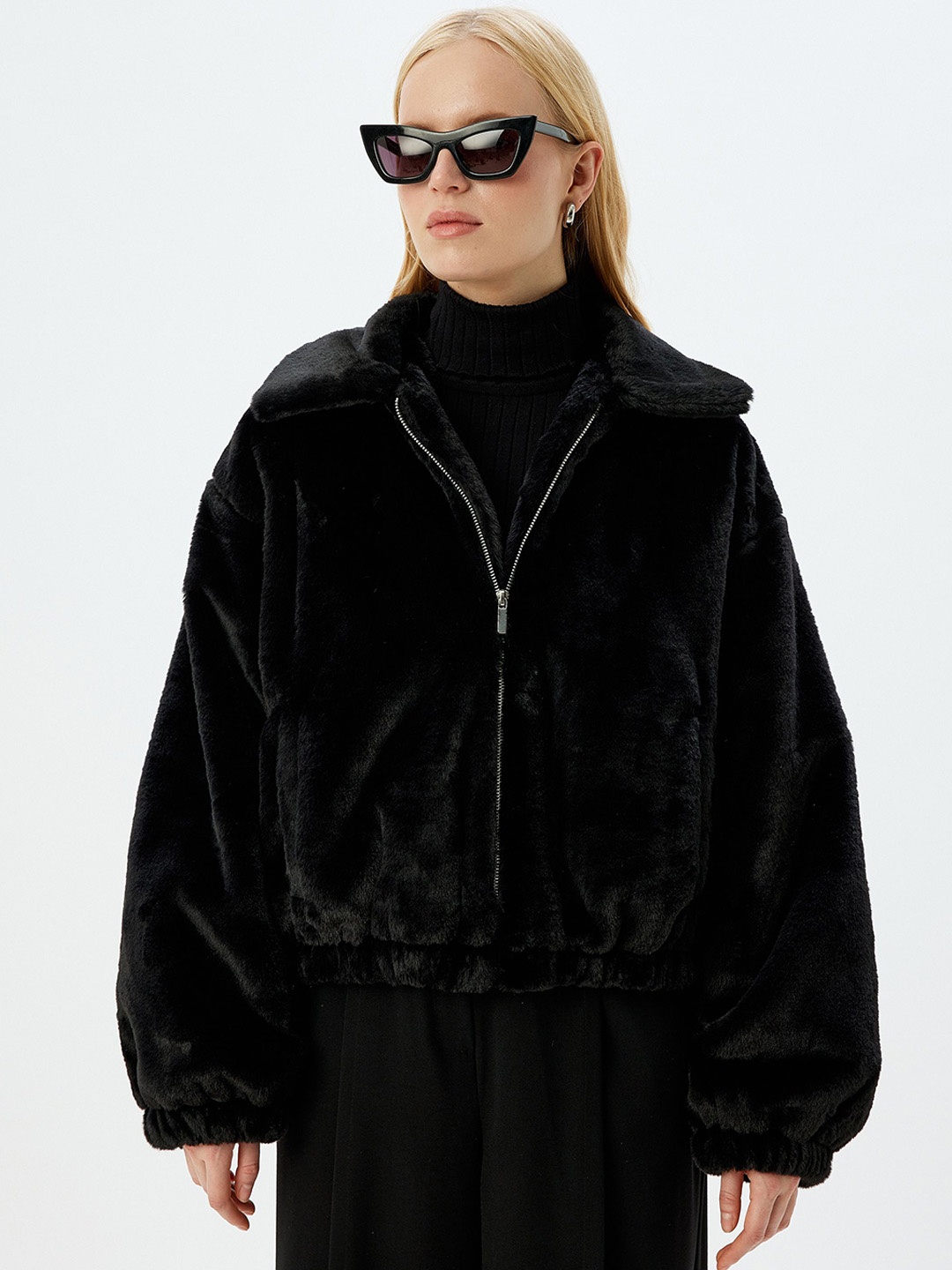 

Koton Women Spread Collar Overcoat, Black