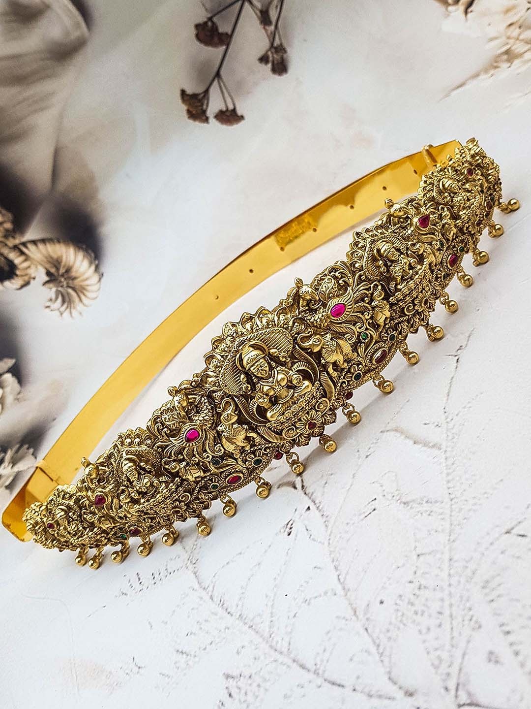 

GRIIHAM Cubic Zirconia Studded Waist Chain Saree Accessories, Gold